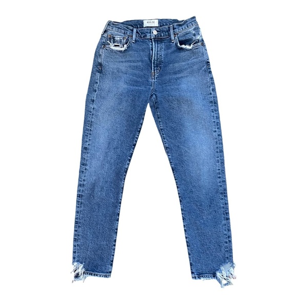 AGOLDE Toni Mid Rise Straight Leg Ankle Blue Denim Jean Distressed Hem Size 28 - Picture 4 of 13